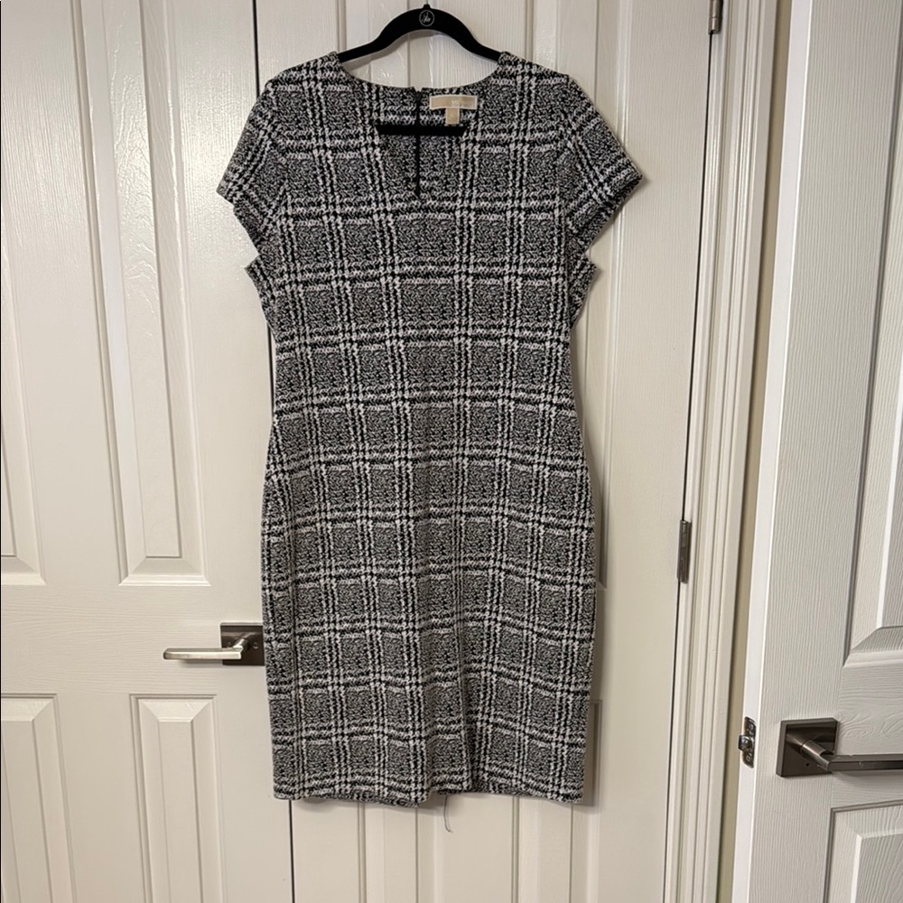 Michael Kors Black and White Checkered Midi Dress